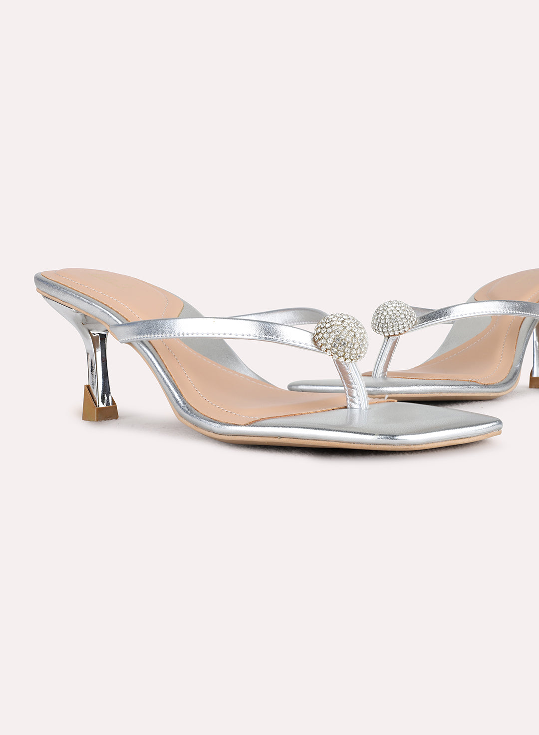 Womens Silver Party Wear Embellished Round Toe Stiletto Heels