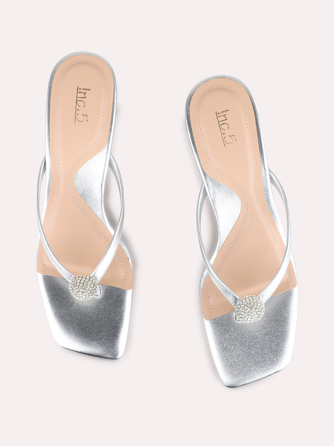 Womens Silver Party Wear Embellished Round Toe Stiletto Heels