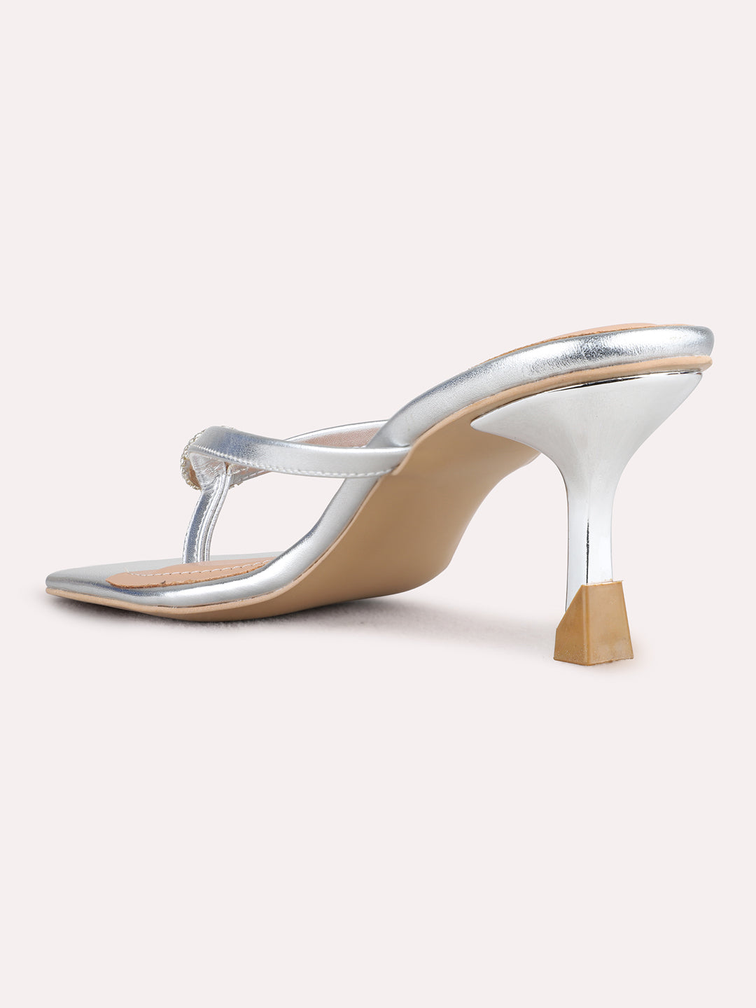 Womens Silver Party Wear Embellished Round Toe Stiletto Heels