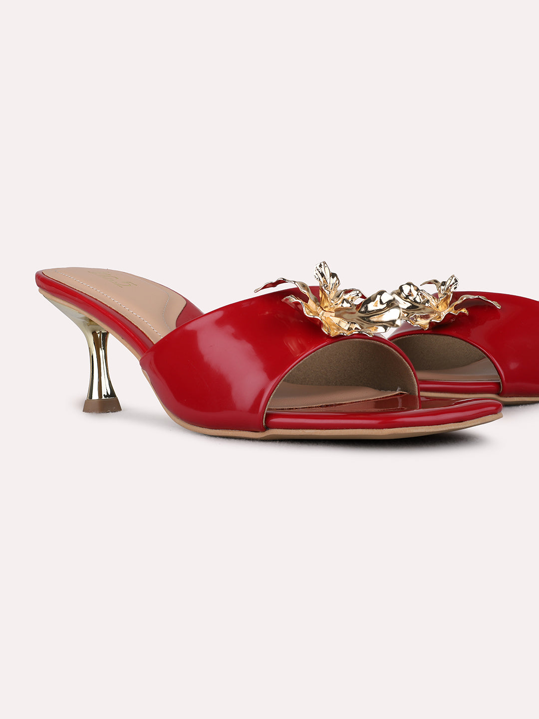 Womens Red Party Wear Solid Square Toe Stiletto Heels