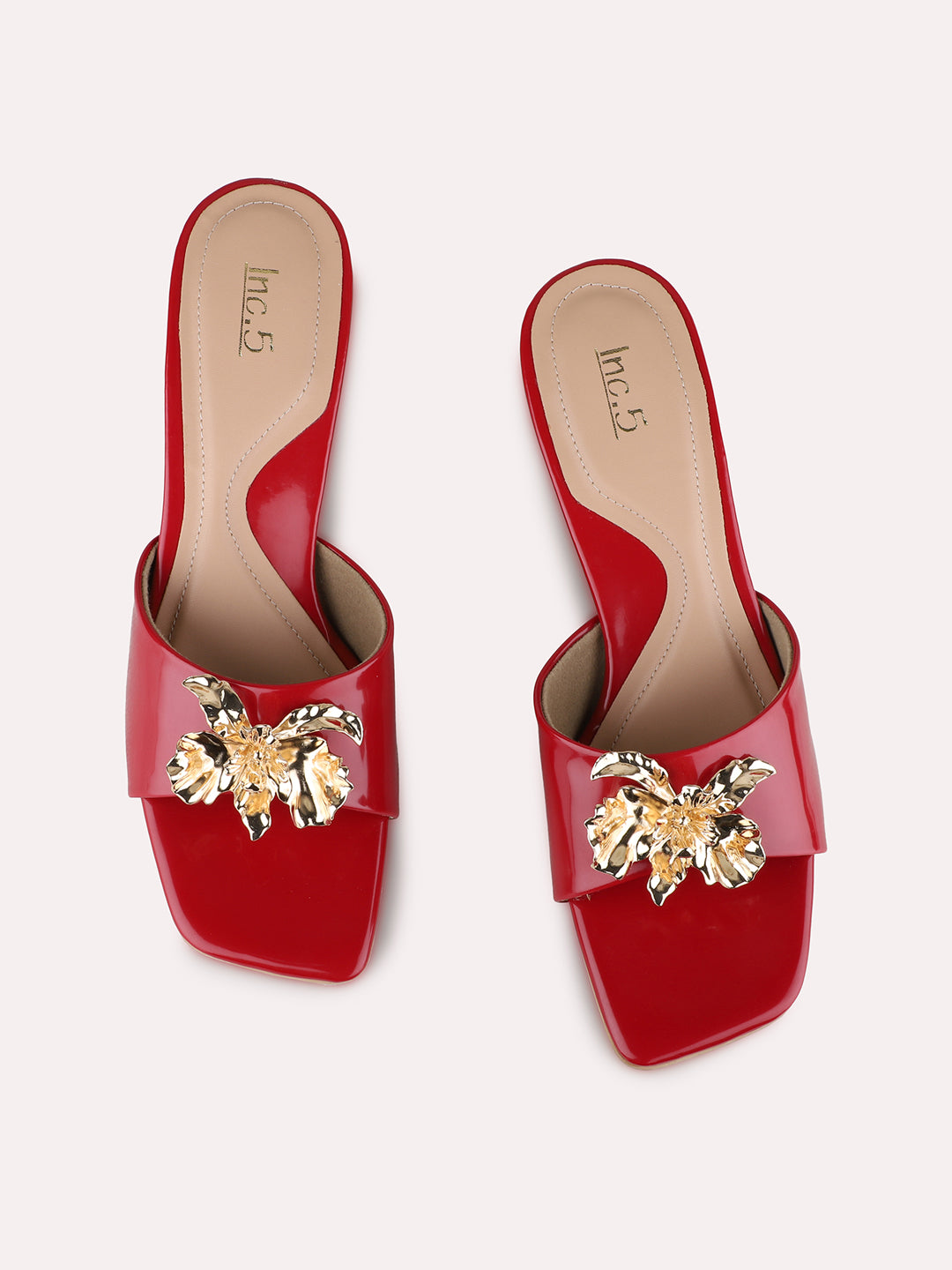 Womens Red Party Wear Solid Square Toe Stiletto Heels