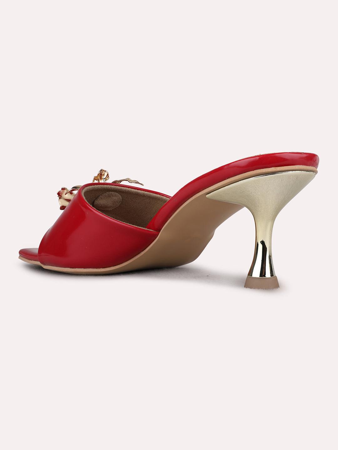 Womens Red Party Wear Solid Square Toe Stiletto Heels
