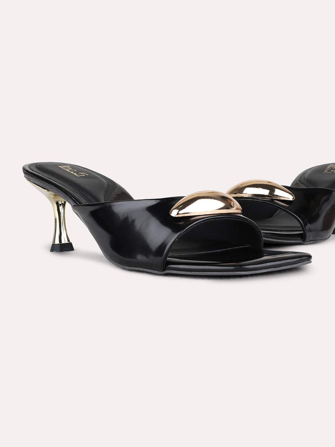 Womens Black Party Wear Solid Round Toe Stiletto Heels