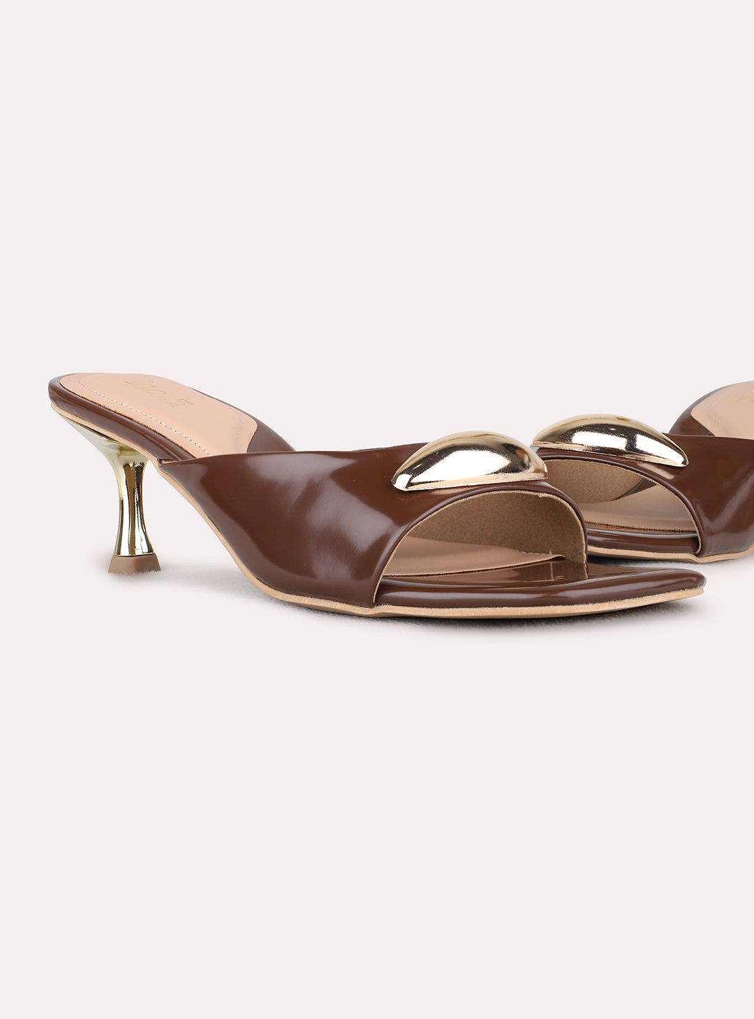 Womens Brown Party Wear Solid Round Toe Stiletto Heels