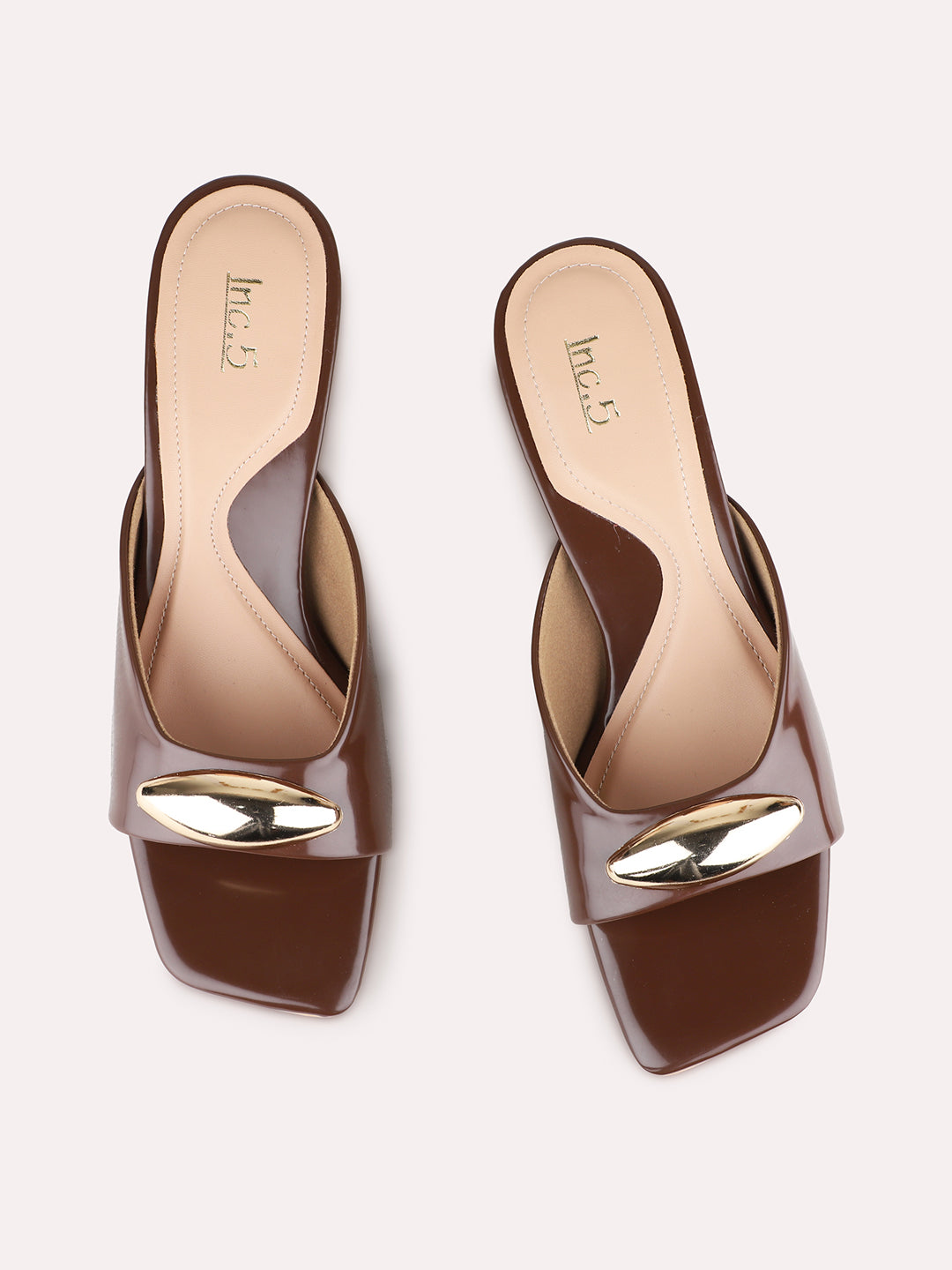 Womens Brown Party Wear Solid Round Toe Stiletto Heels