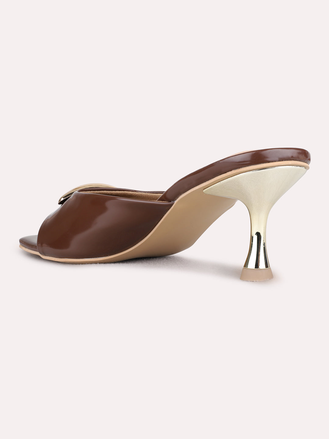 Womens Brown Party Wear Solid Round Toe Stiletto Heels