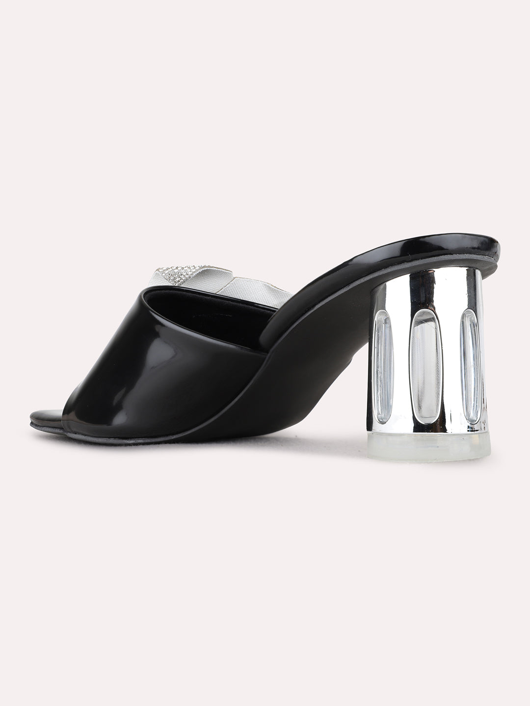 Womens Black Party Wear Solid Square Toe Block Heels