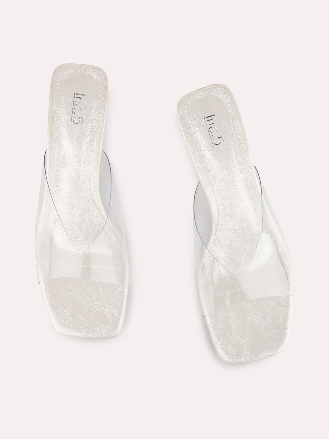 Womens Silver Party Wear Transparent Round Toe Block Heels