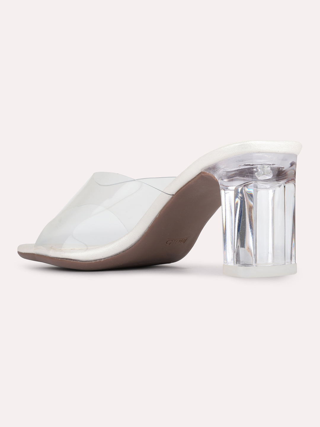Womens Silver Party Wear Transparent Round Toe Block Heels