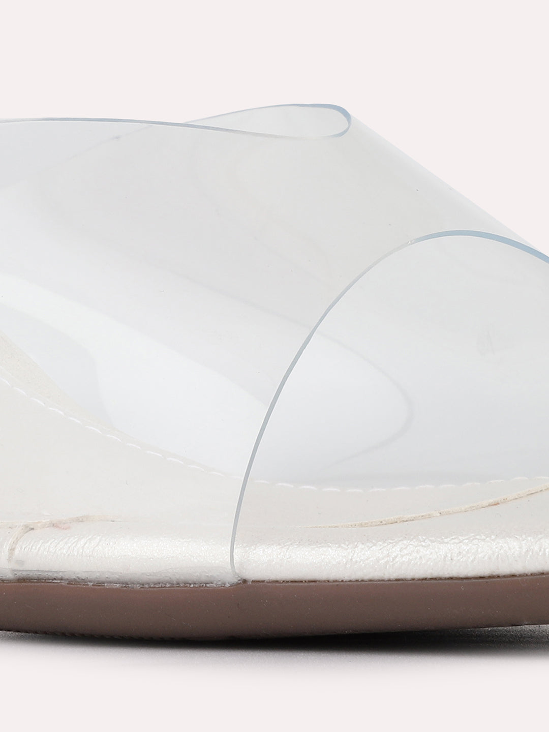 Womens Silver Party Wear Transparent Round Toe Block Heels