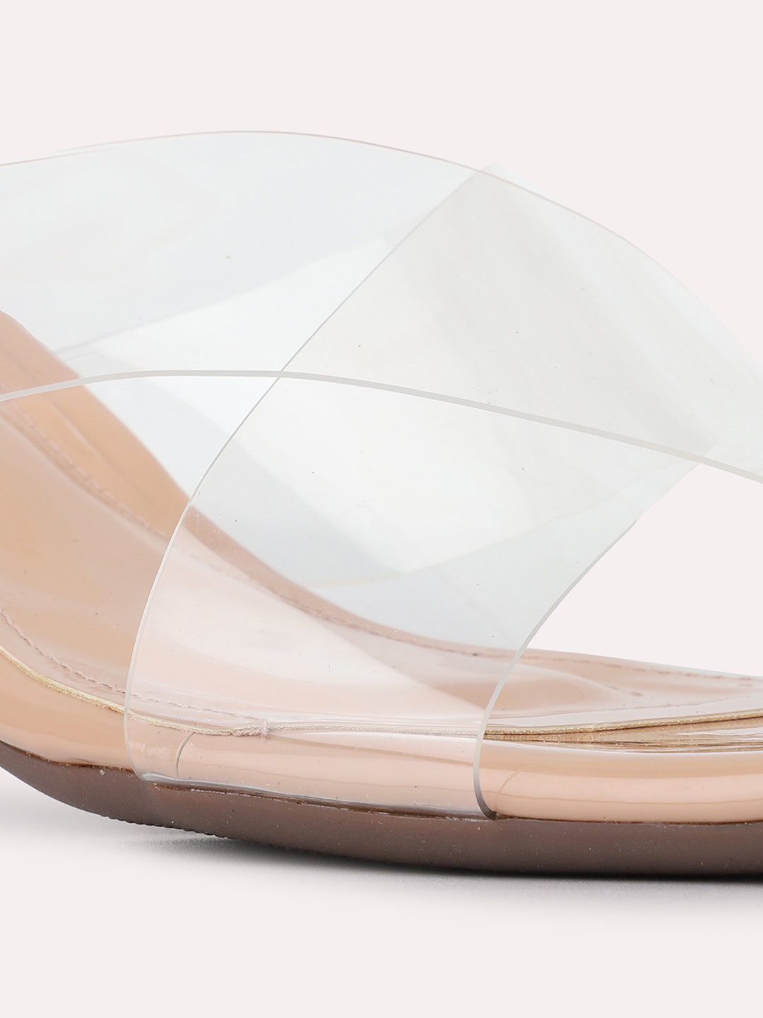 Womens Beige Party Wear Transparent Square Toe Block Heels