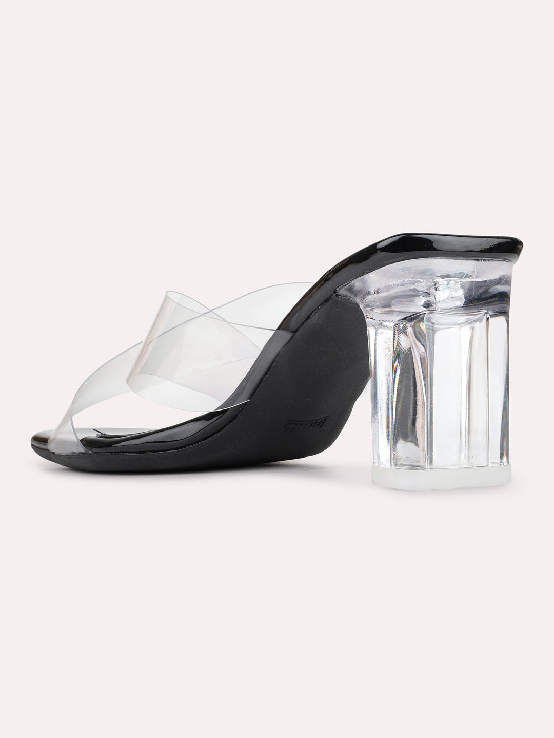 Womens Black Party Wear Transparent Square Toe Block Heels