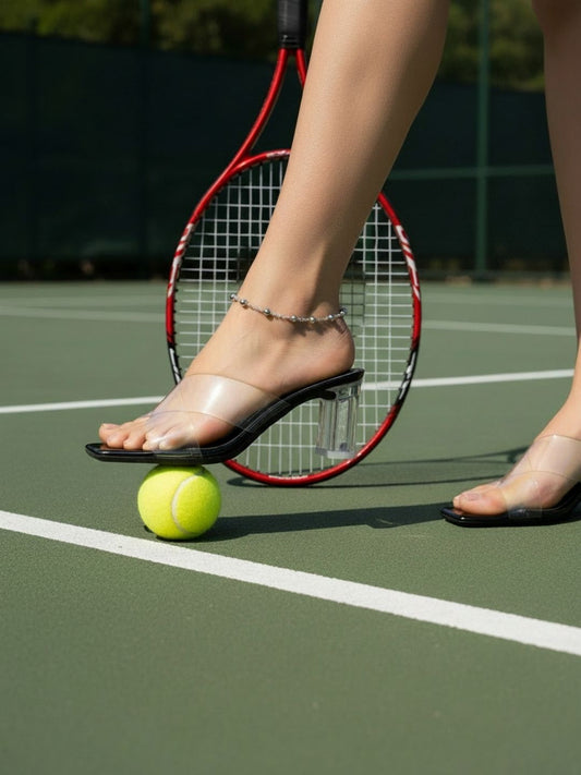 Womens Black Party Wear Transparent Square Toe Block Heels