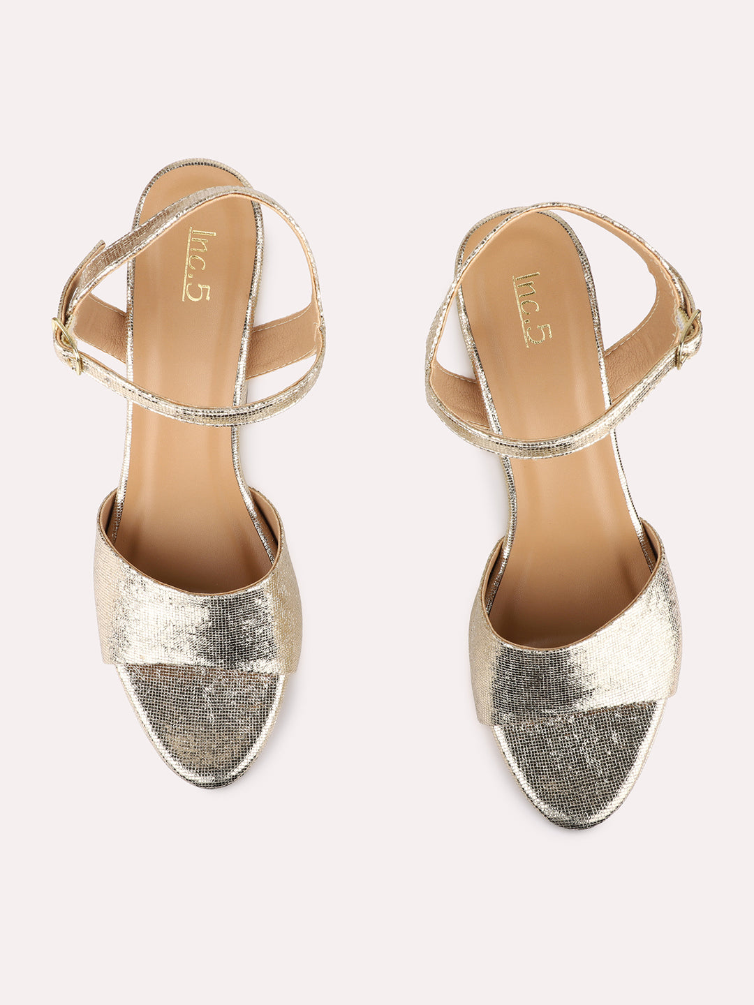 Womens Golden Party Wear Solid Round Toe Platform Heels