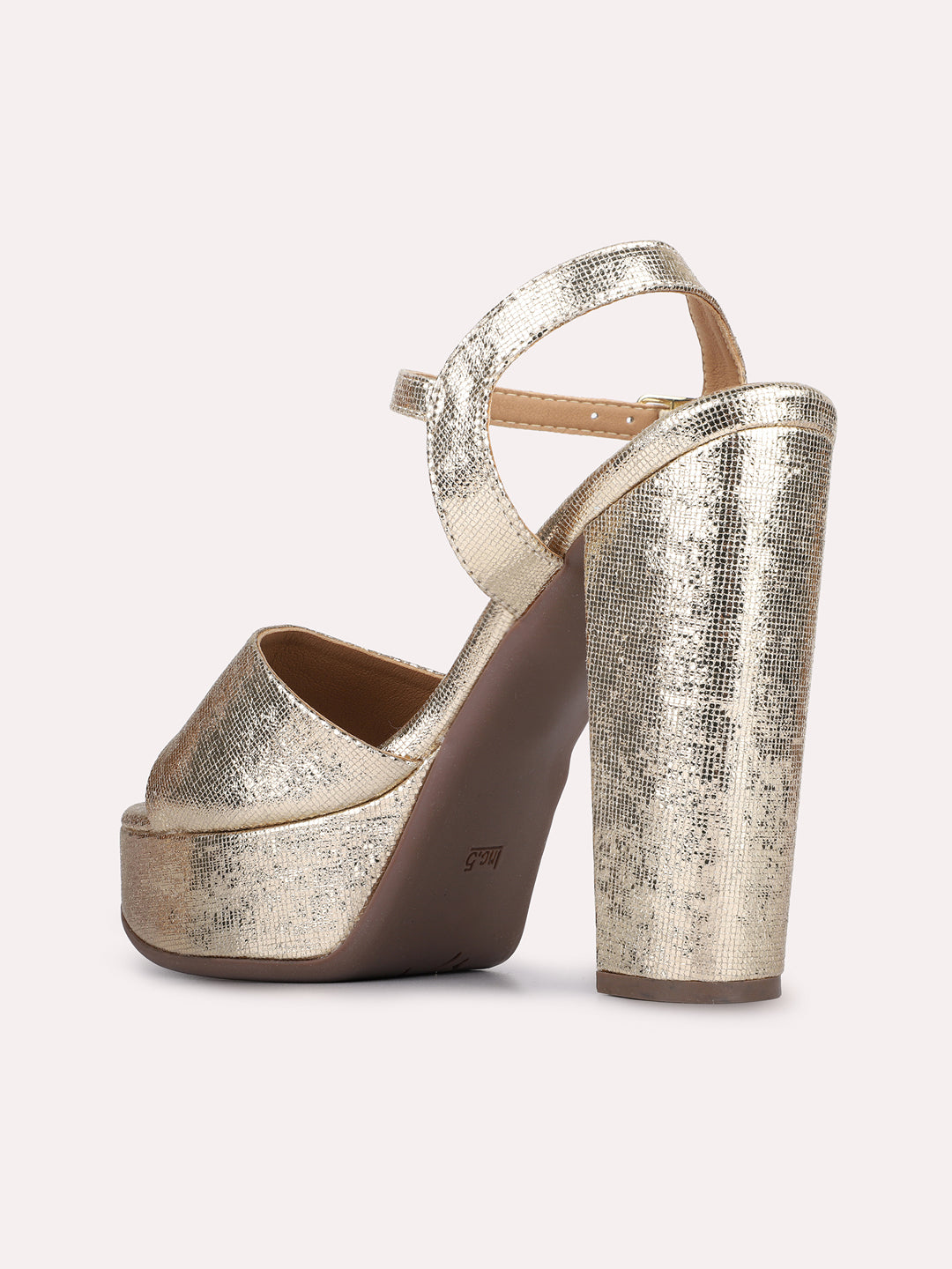 Womens Golden Party Wear Solid Round Toe Platform Heels