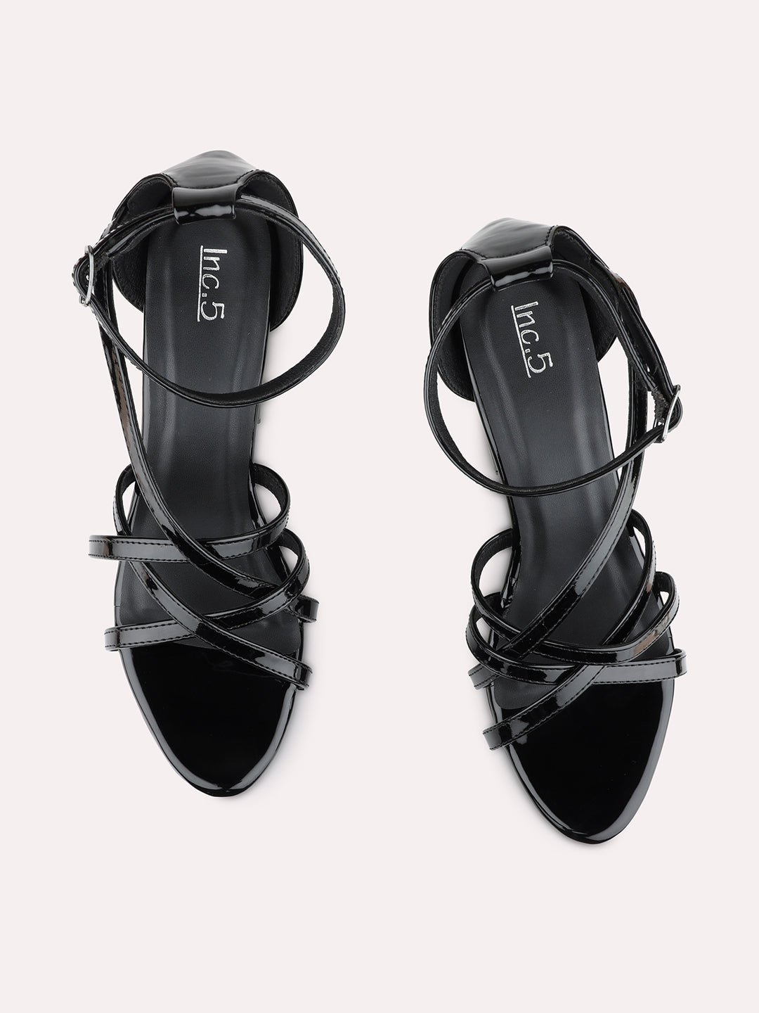 Womens Black Party Wear Striped Round Toe Platform Heels