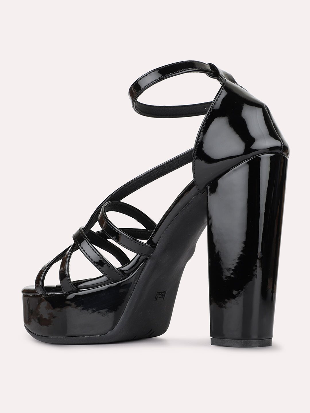 Womens Black Party Wear Striped Round Toe Platform Heels