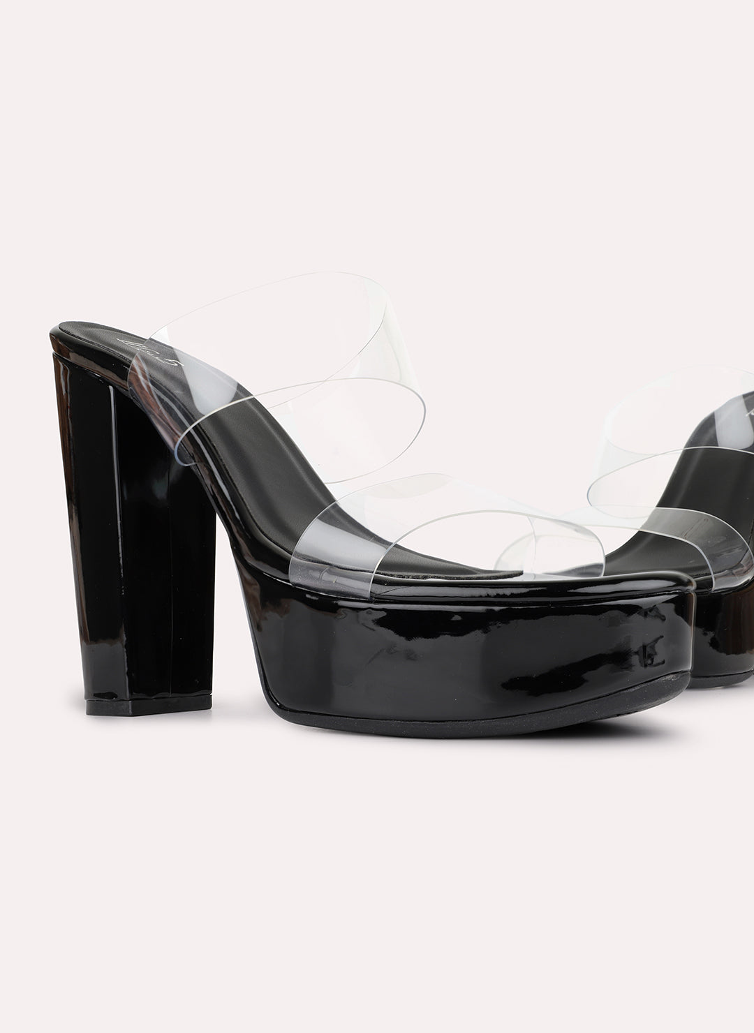 Womens Black Party Wear Transparent Round Toe Platform Heels