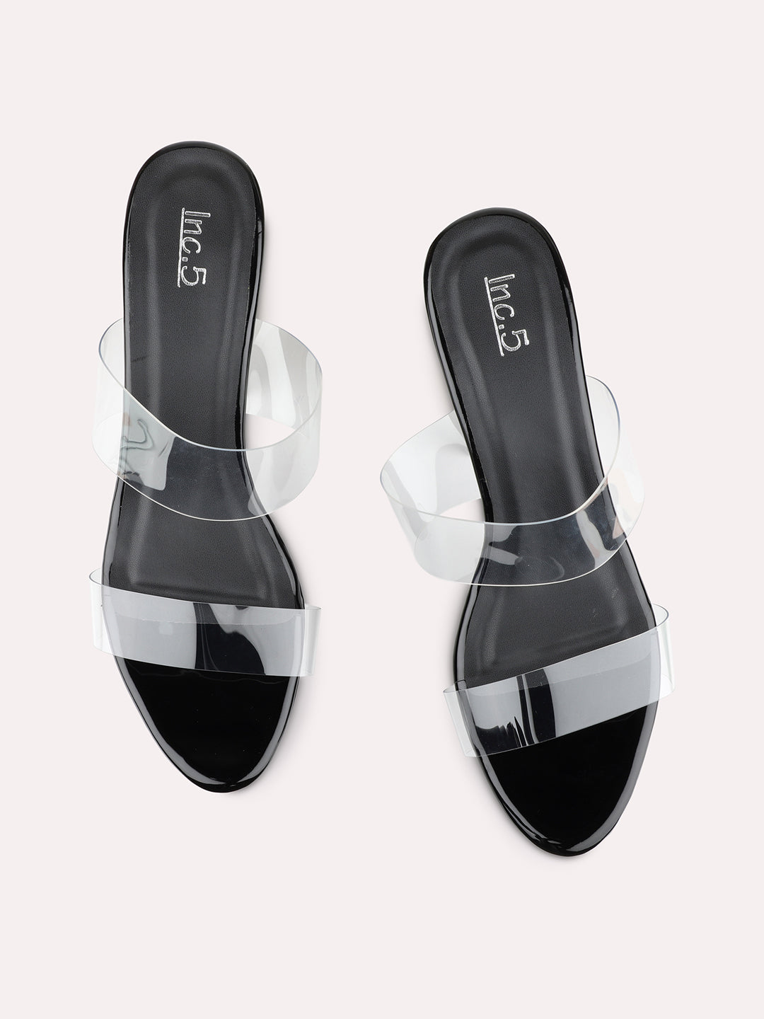 Womens Black Party Wear Transparent Round Toe Platform Heels