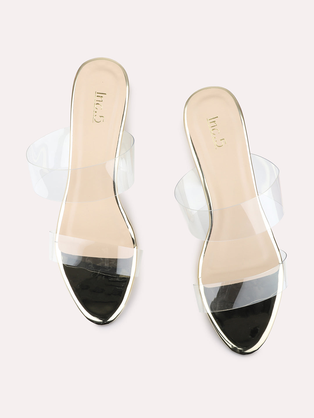 Womens Golden Party Wear Transparent Round Toe Platform Heels