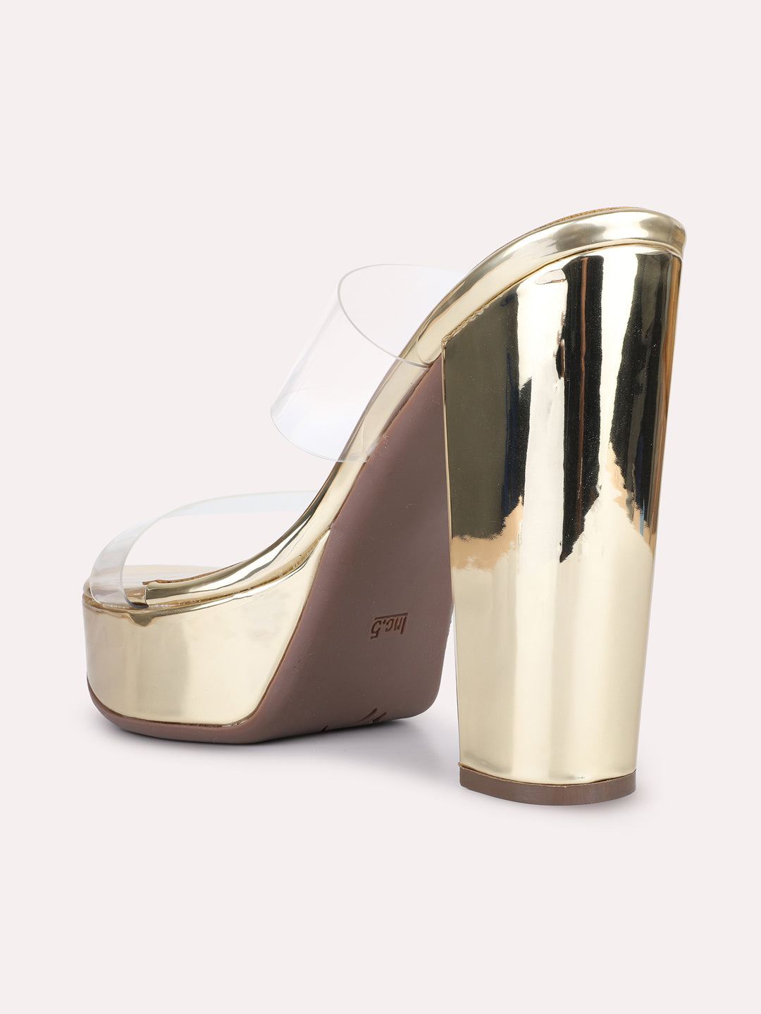 Womens Golden Party Wear Transparent Round Toe Platform Heels