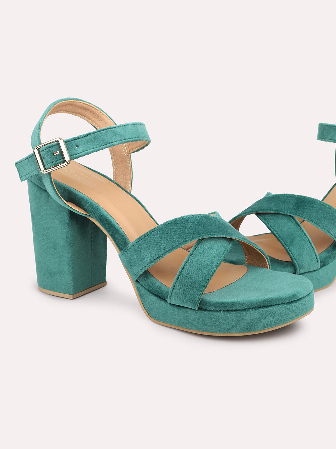 Women Green Embellished Platform Heels