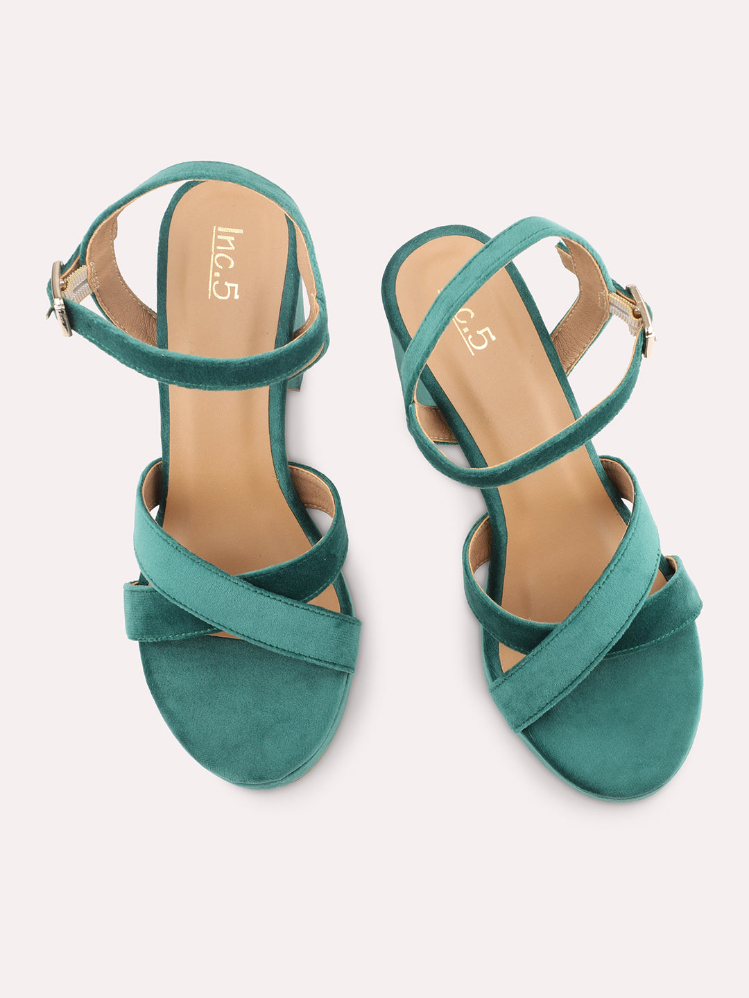 Women Green Embellished Platform Heels