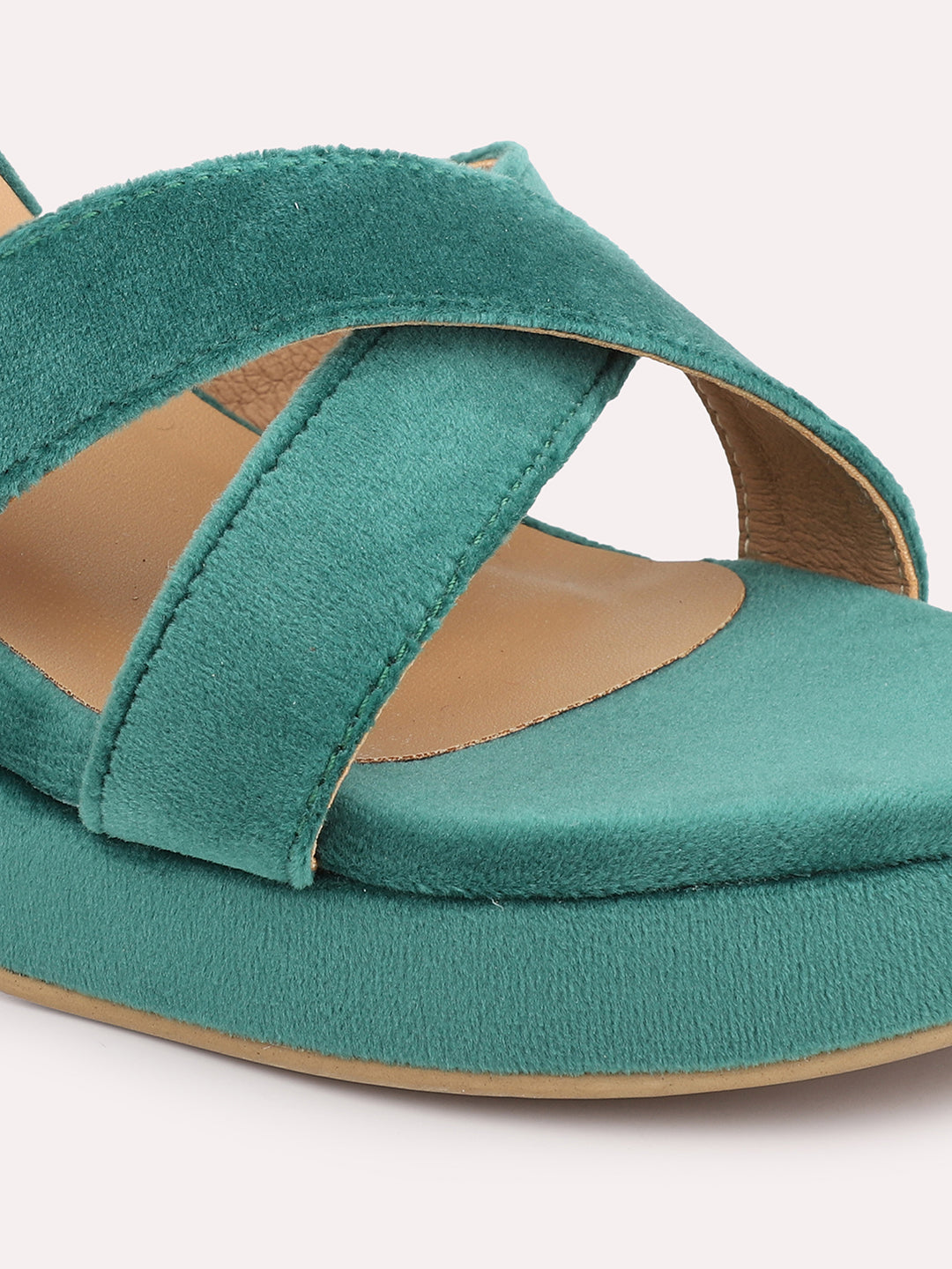 Women Green Embellished Platform Heels