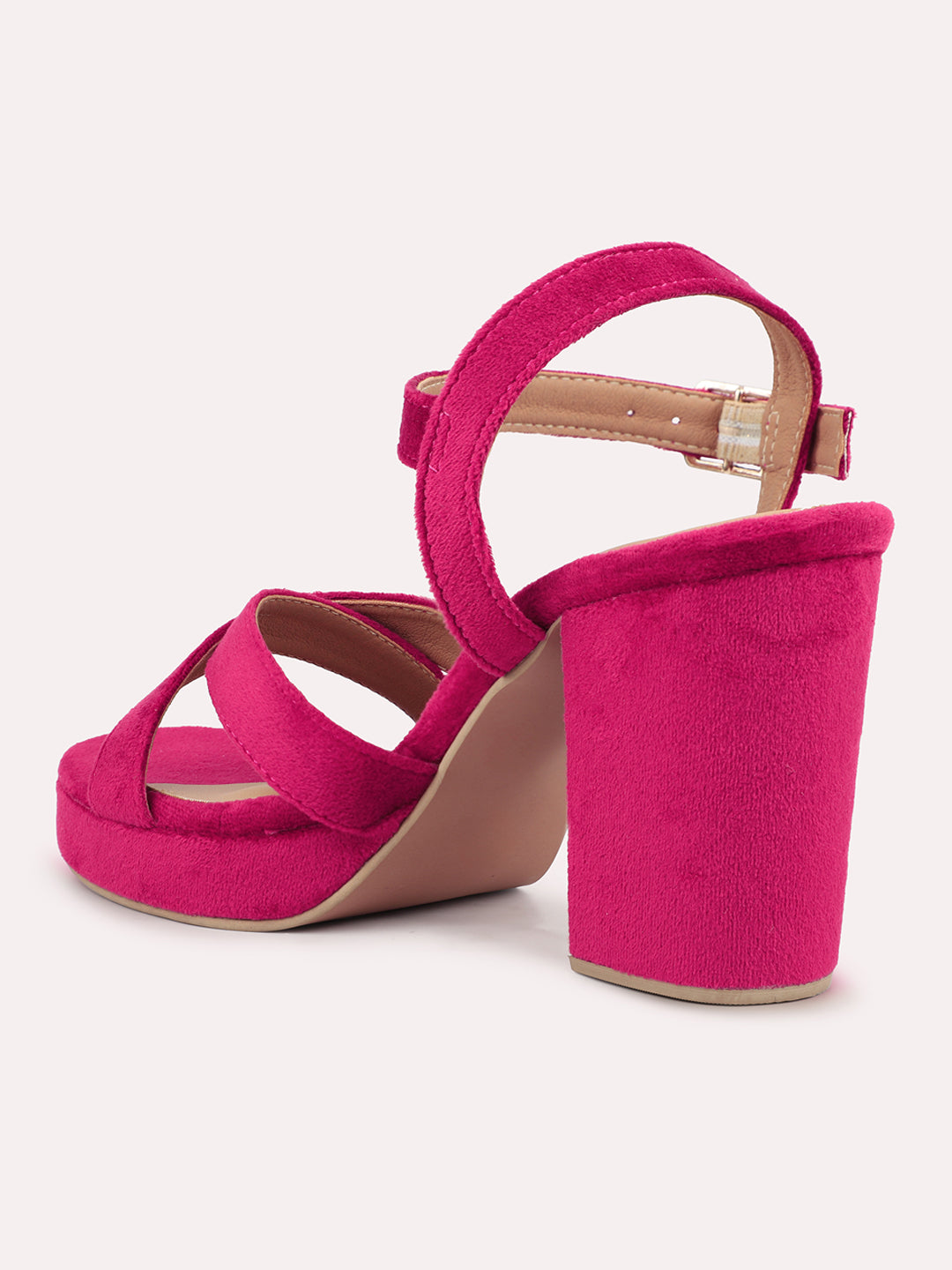 Women Pink Criss-Cross Strap Platform Heels With Buckle Closure