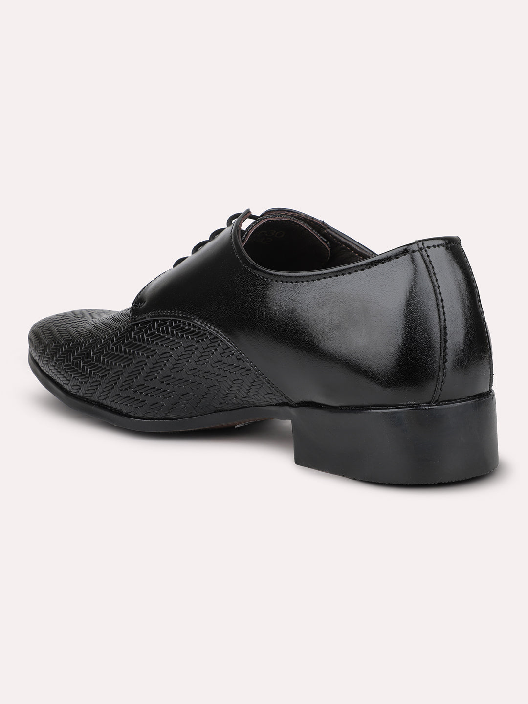 Men Black Textured Formal Lace Up Derby Shoes