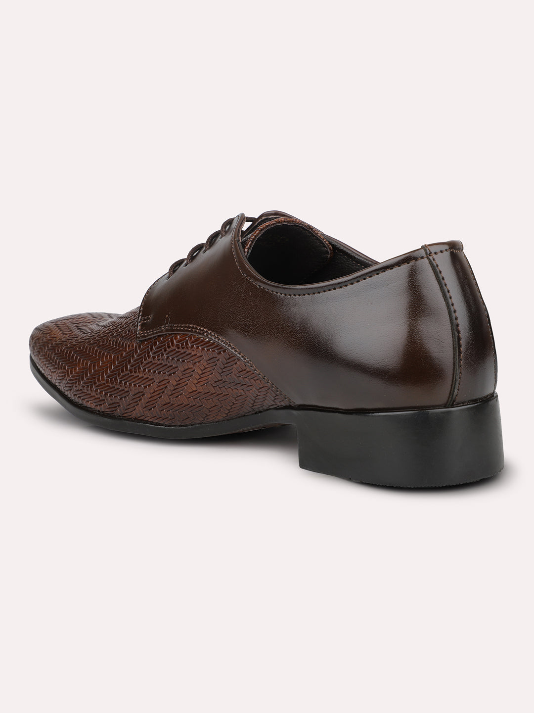 Men Brown Textured Formal Lace Up Derby Shoes