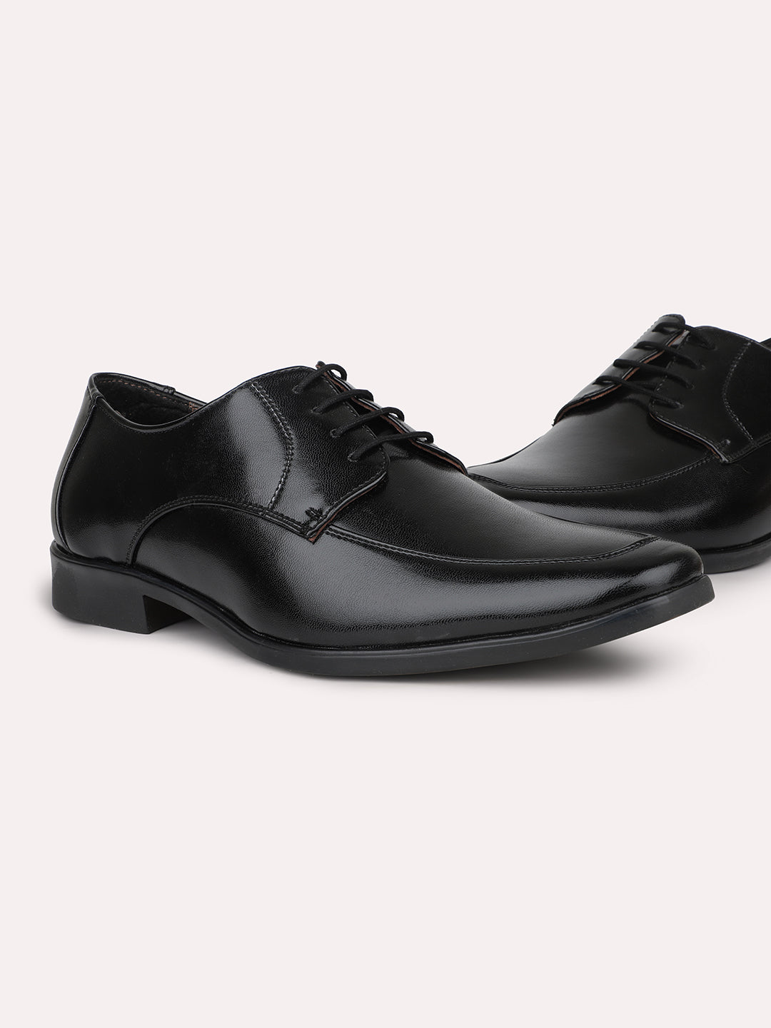 Men Black Solid Formal Lace Up Derby Shoes