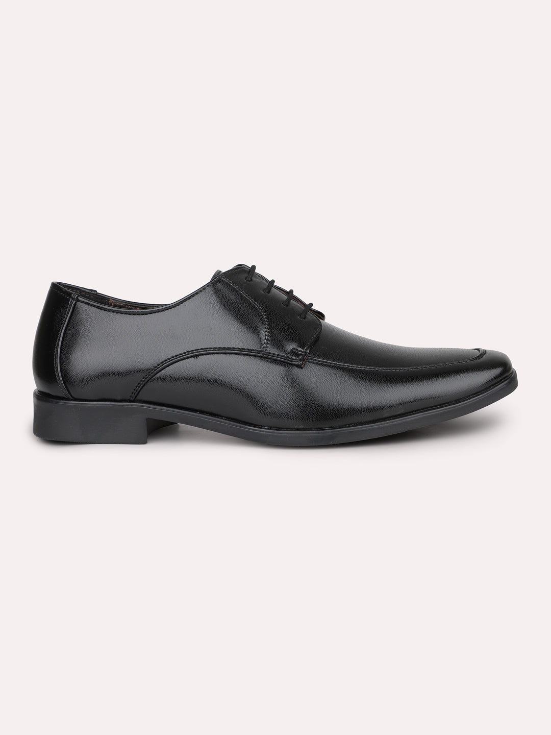 Men Black Solid Formal Lace Up Derby Shoes