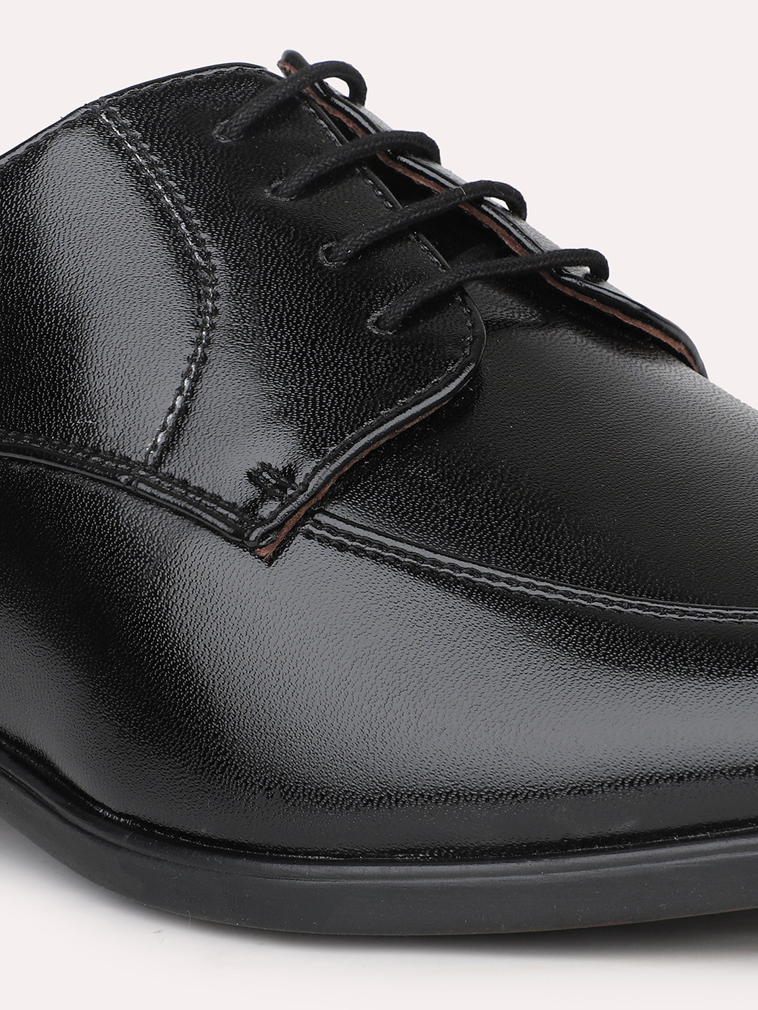 Men Black Solid Formal Lace Up Derby Shoes