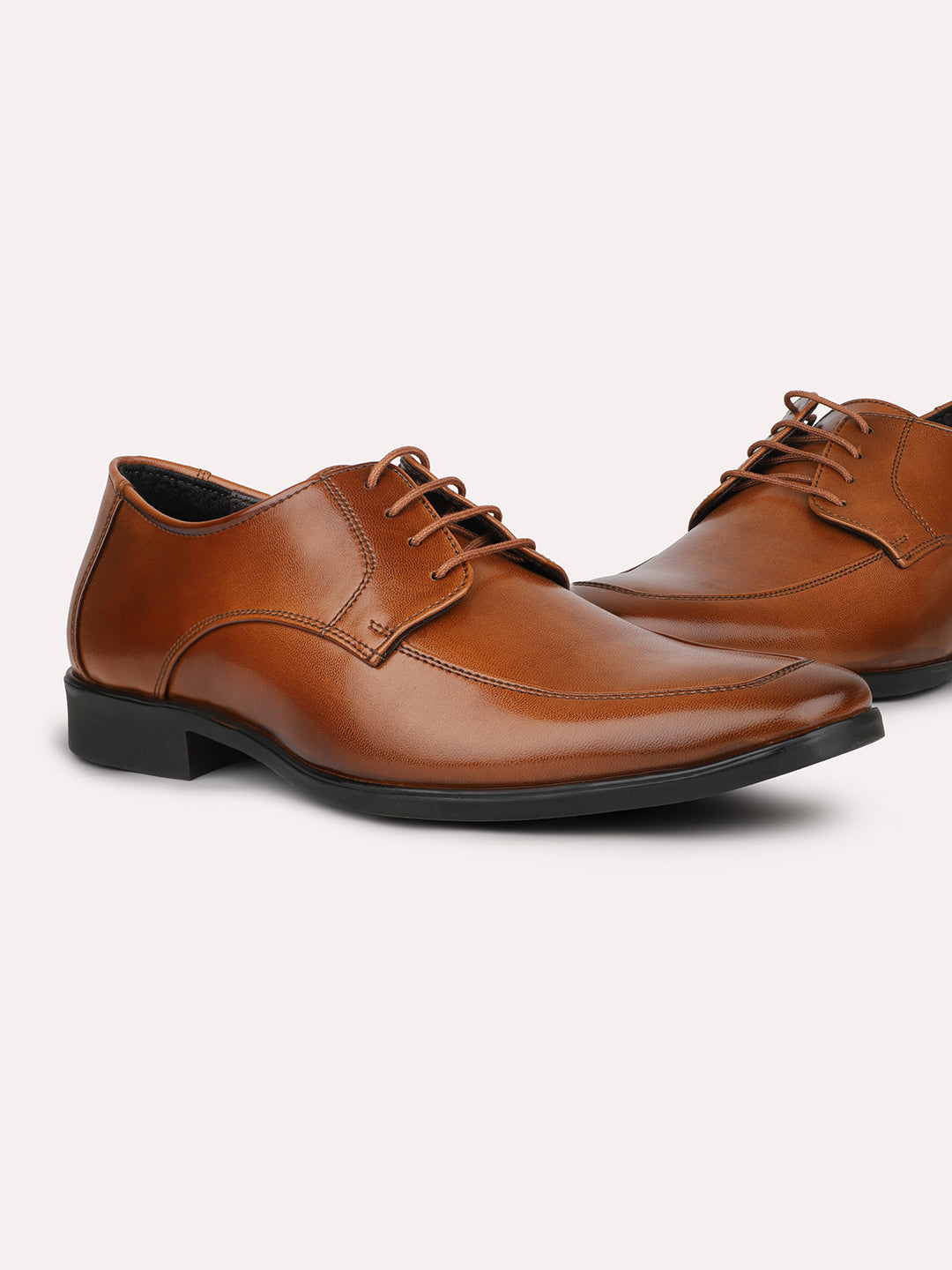 Men Tan Solid Formal Lace Up Derby Shoes