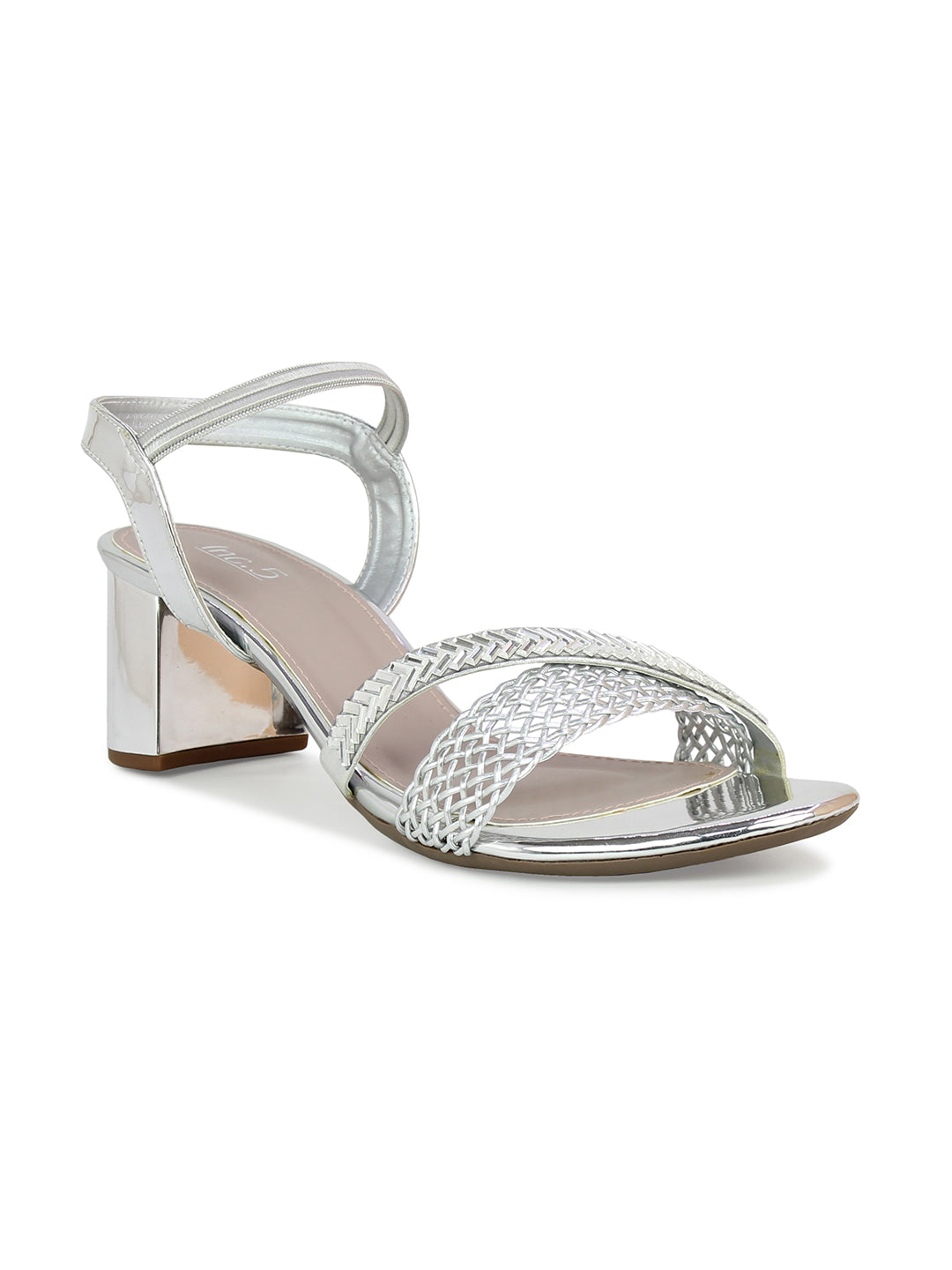 Women Silver Embellished Block Heels