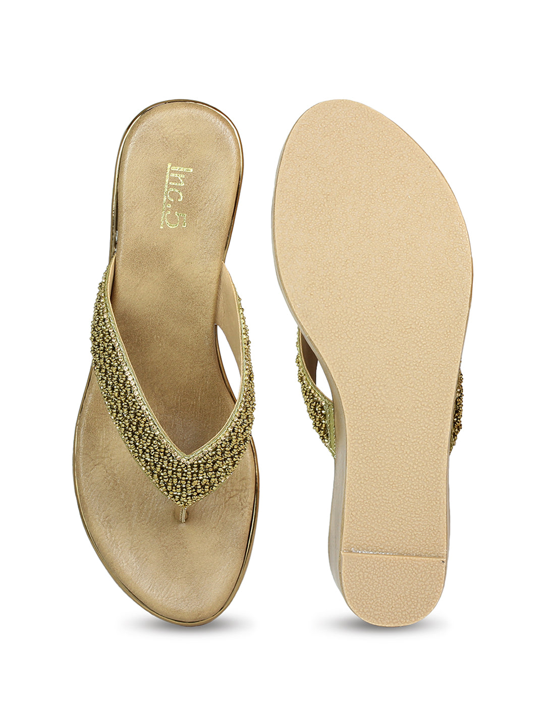 Women Antique Embellished Ethnic Wedge Sandals - Main Image