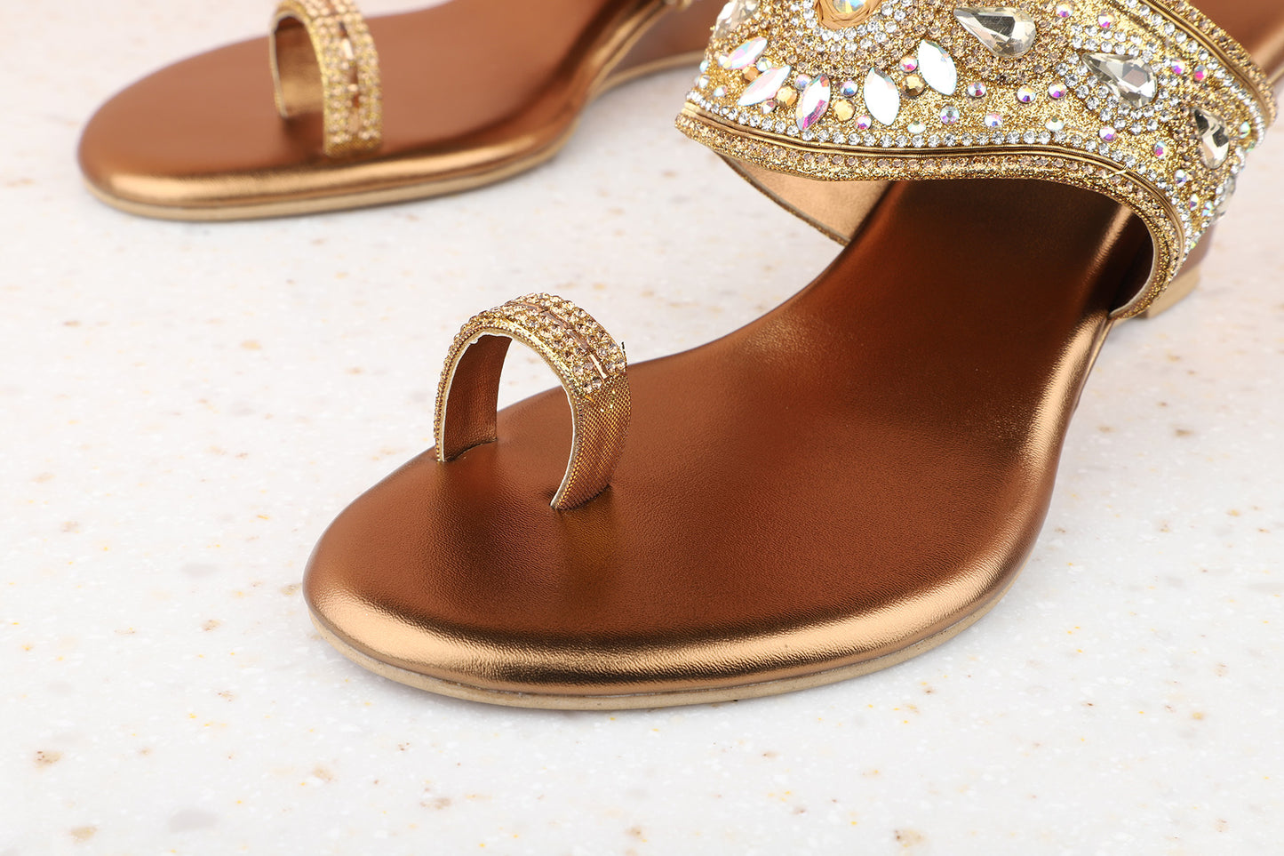 Women Ant Gold Embellished One Toe Wedges