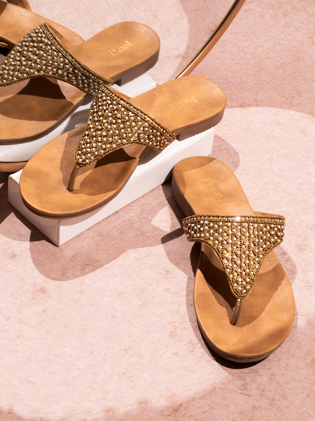 Women Antique Embellished Party Open Toe Flats