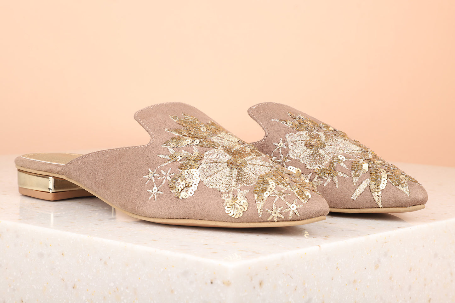 Women Chikoo Ethnic Embellished Block Mules