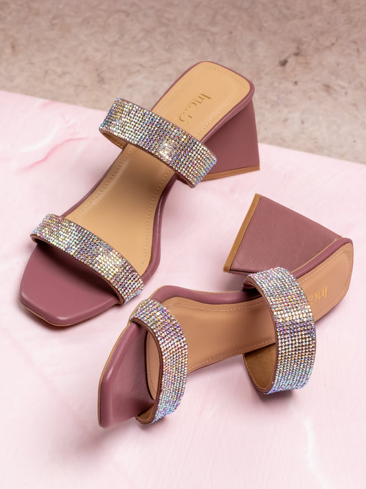 Women Purple Embellished Block Heels