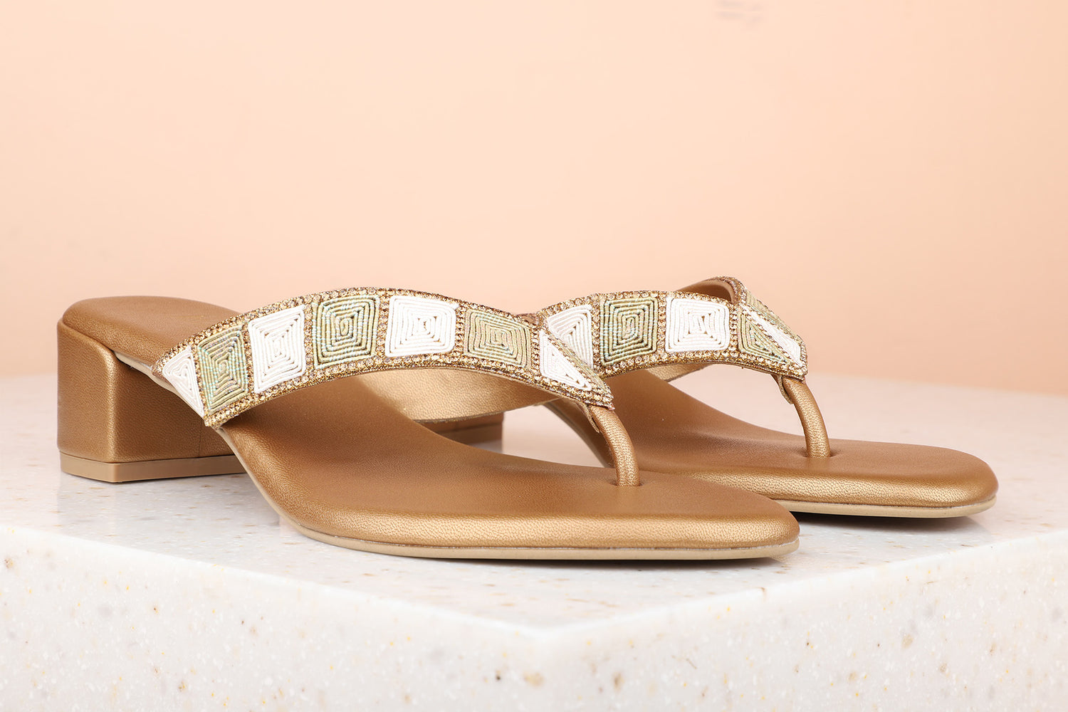 Women Antique Embellished Ethnic Block Heels