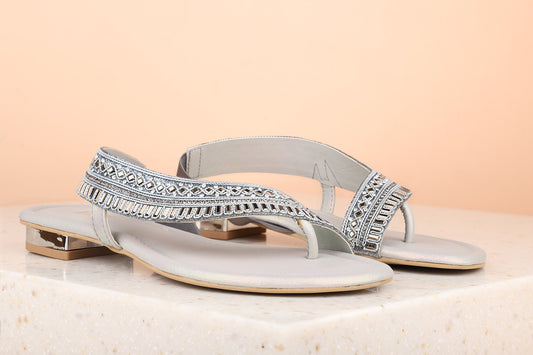 Women Pewter Embellished One Toe Flats