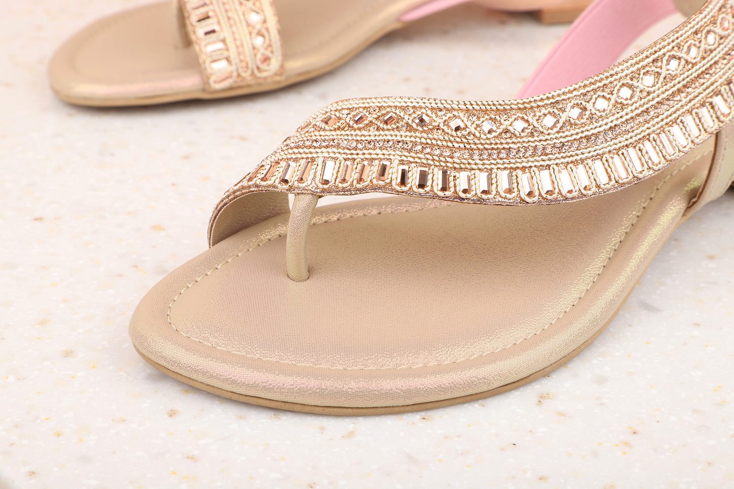 Women Rose Gold Embellished One Toe Flats