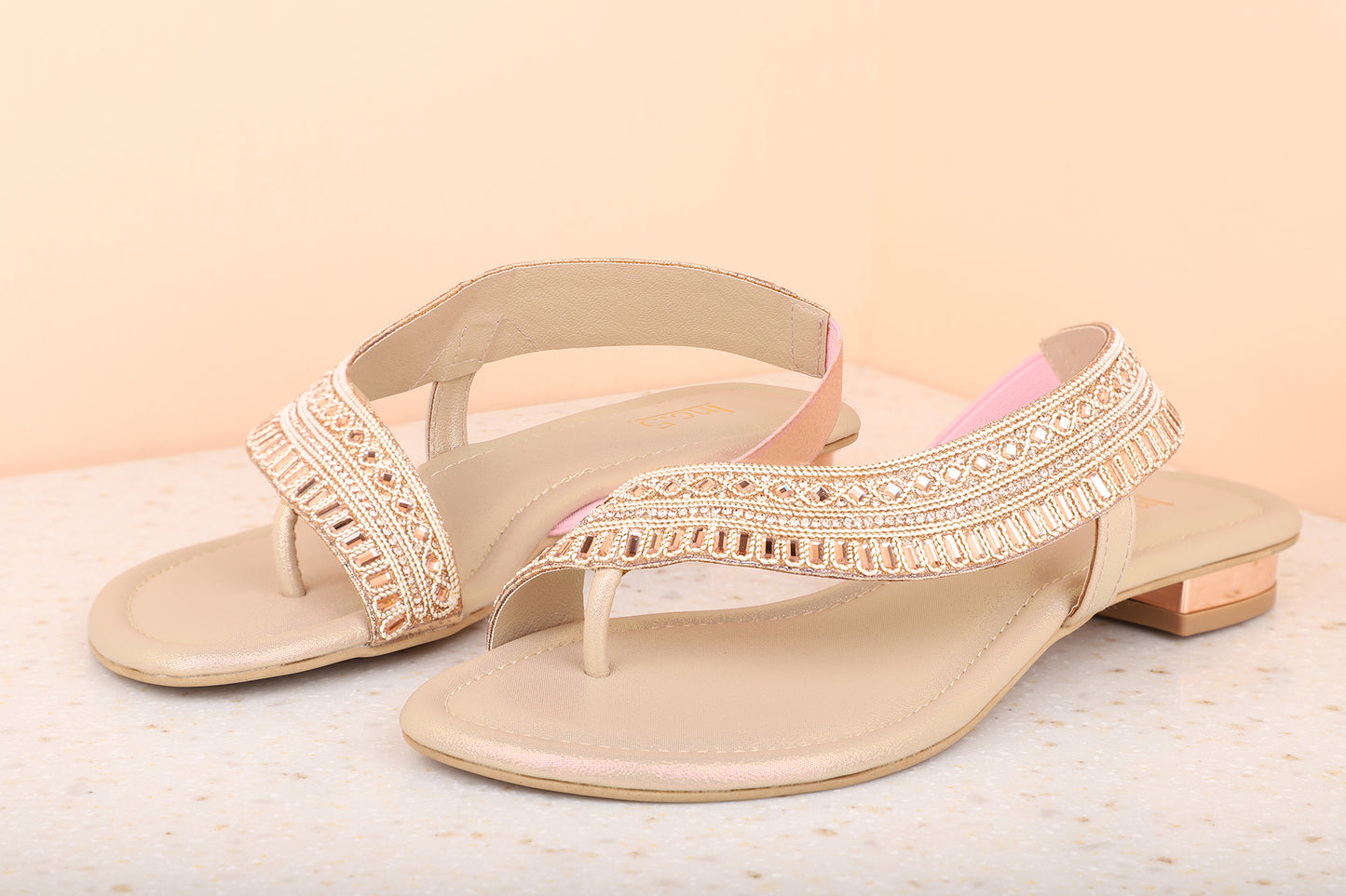 Women Rose Gold Embellished One Toe Flats