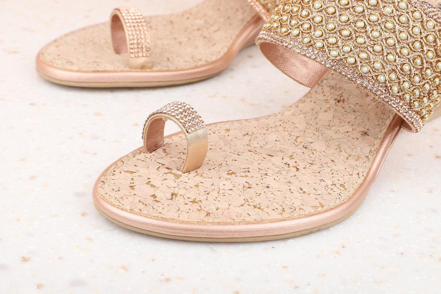 Women Rose Gold Embellished One Toe Wedges