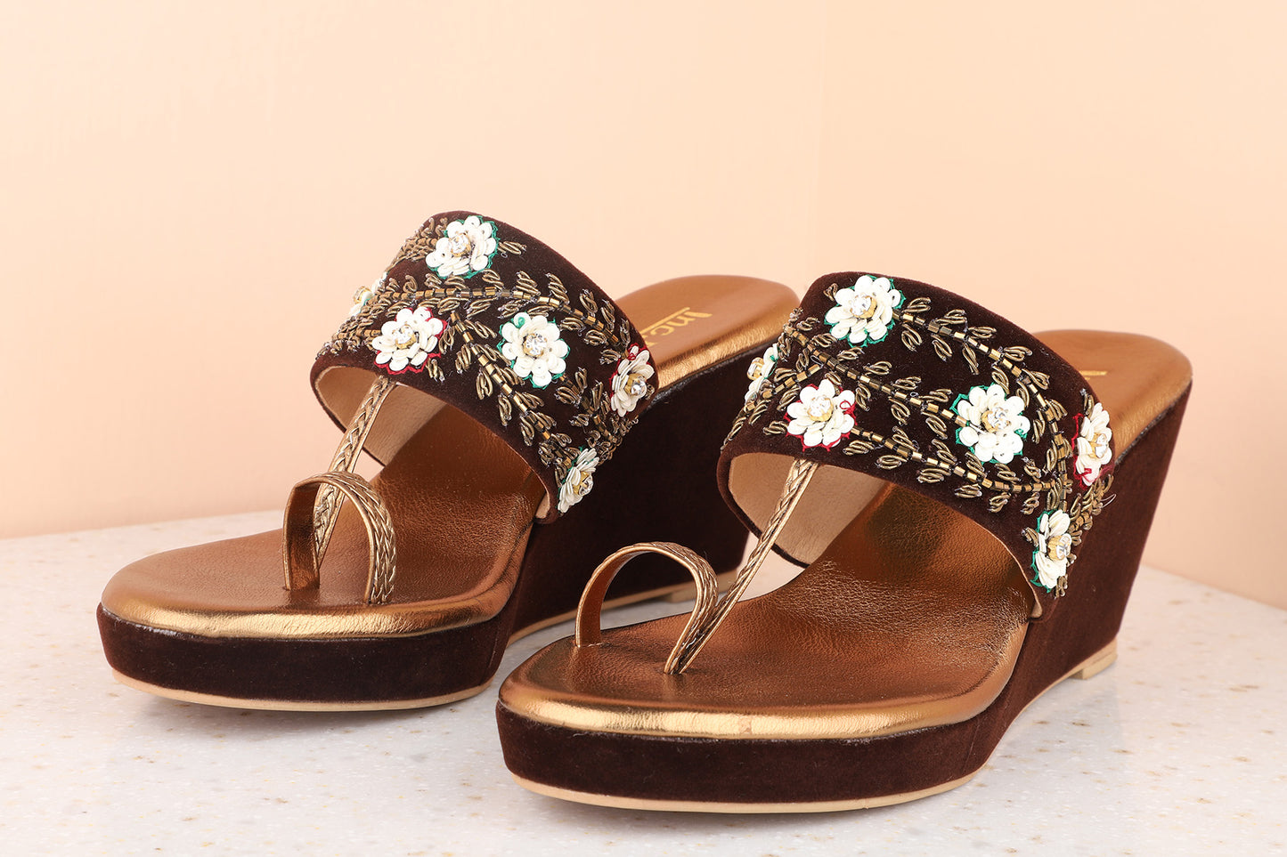 Women Antique Embellished Ethnic Wedge Heels