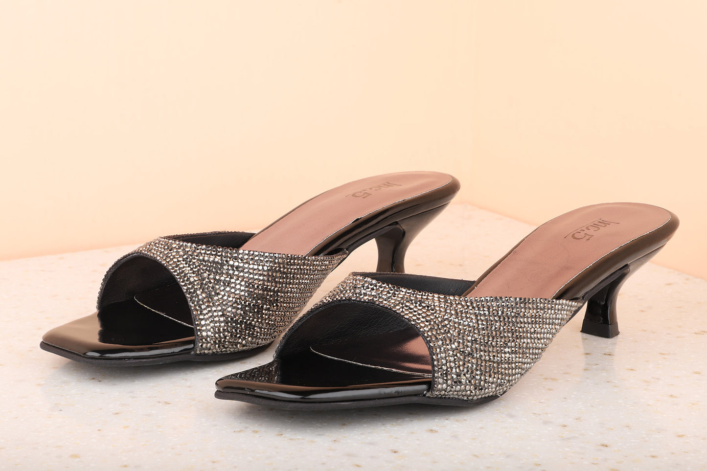 Women Pewter Embellished Kitten Heels