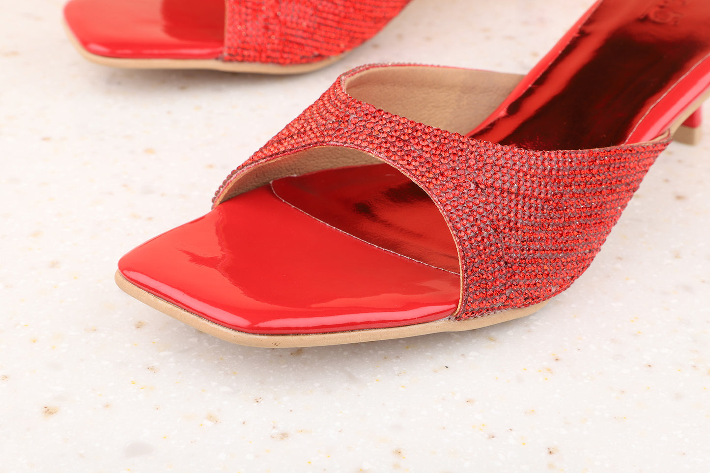 Women Red Embellished Kitten Heels