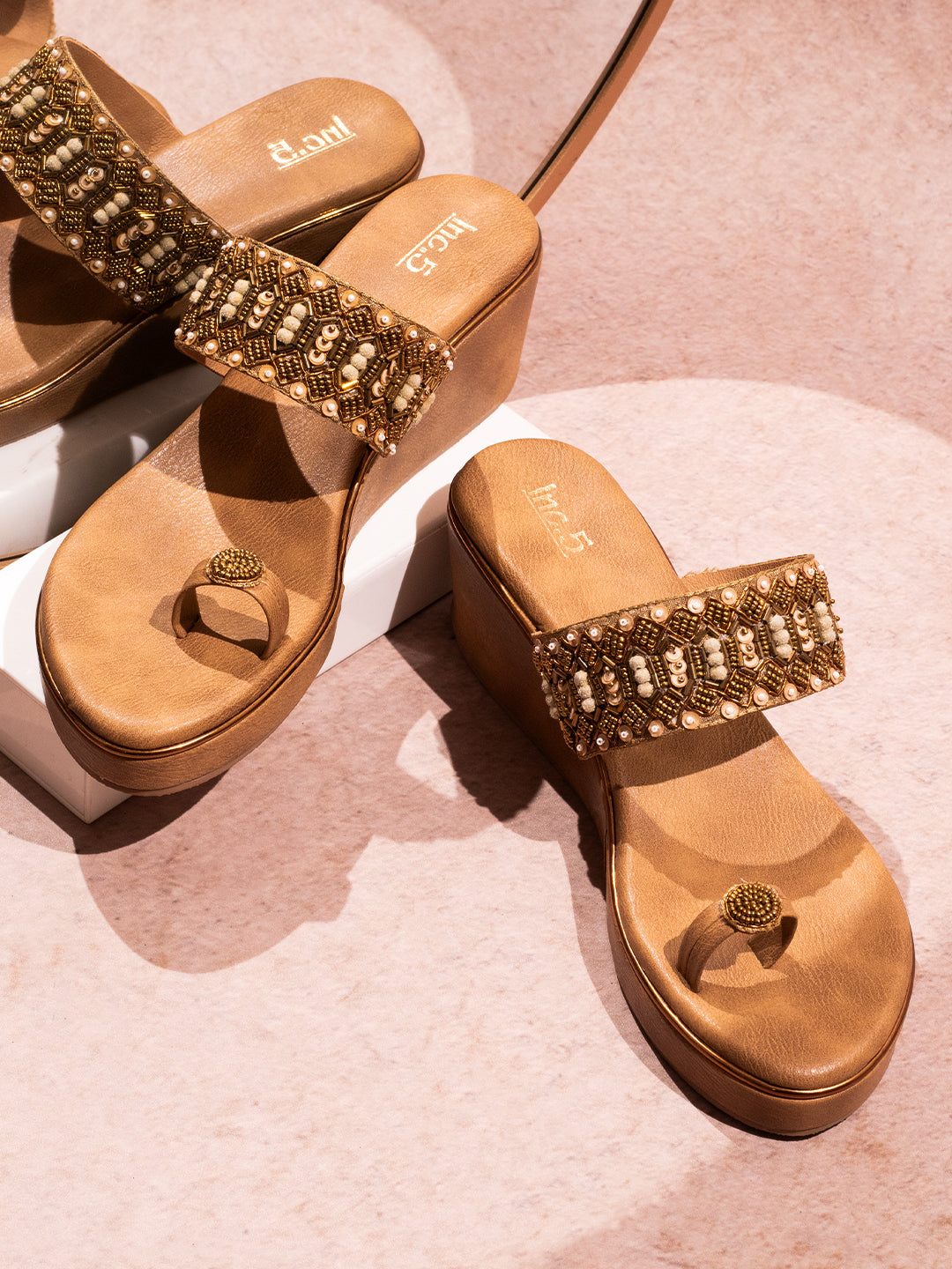 Women Antique Embellished Ethnic Wedge Heels